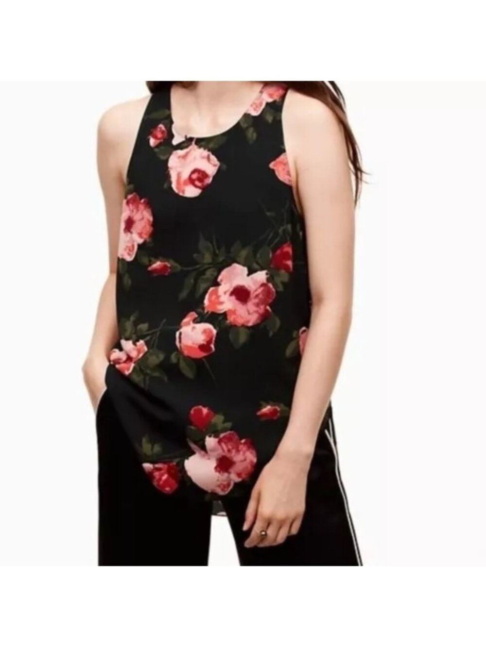 Aritzia Wilfred Black Floral Sleeveless Flowy Sevres Tank Top Blouse - Sz XS